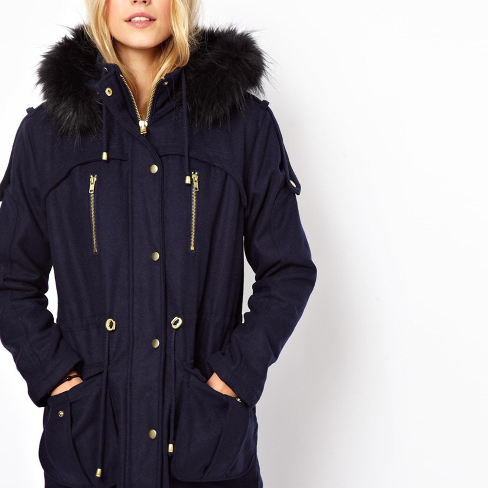 ASOS Wool Parka With Faux Fur Hood